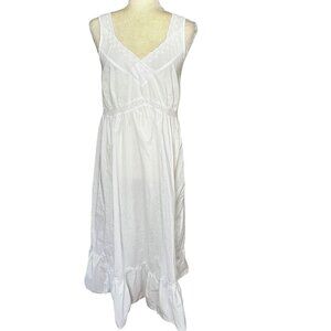 Alexander Del Rossa Cotton Nightgown Small Maxi White Eyelet Dress Cottagecore